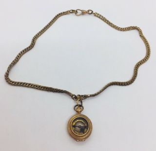 Antique Victorian Yellow Gold Filled Compass Fob Watch Chain Necklace