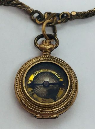 Antique Victorian Yellow Gold Filled Compass Fob Watch Chain Necklace 2