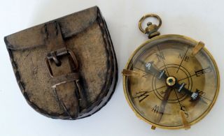 Antique Brass Maritime Dollond London Camping Compass Handmade Leather Box Case