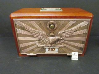 Antique Us Post Office Box Door Bank Mahogany Circa 1920 Bronze Flying Eagle 3