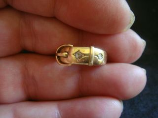 Antique Victorian Solid 15ct Gold & Rose Cut Diamond Buckle Ring Size M 1/2
