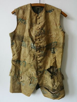 Antique French 18th Century Mens Waistcoat Woven Silk Georgian 1700s Textile