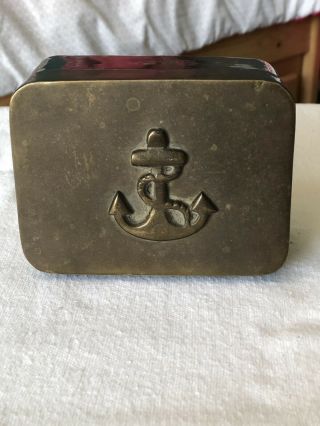 Vintage Brass Anchor Hinged Tin Box.