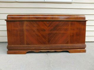 C1940s Antique Art Deco Waterfall Cedar Walnut Inlaid Blanket Chest Trunk 44 " W