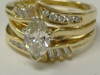 Vintage 14k Gold 1.  00ct Tw Natural Diamonds Engagement Set/2 Rings Size 7