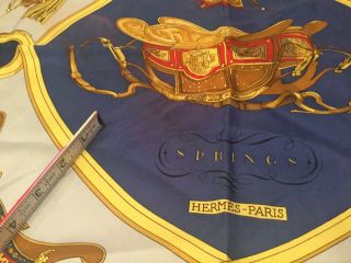 Hermes Paris Vintage Silk Scarf Springs Ledoux Blue Rare Fast ship 8