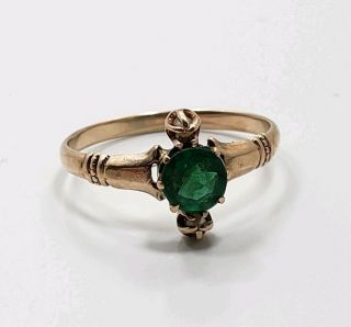 Victorian Antique 10k Yellow Gold Green Stone Pearl Ladies Ring Size 7.  25