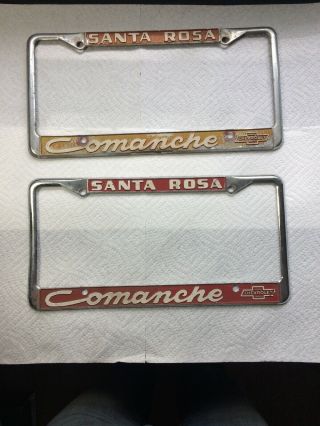 Santa Rosa California Comanche Chevrolet Vintage License Plate Frame Match Pair