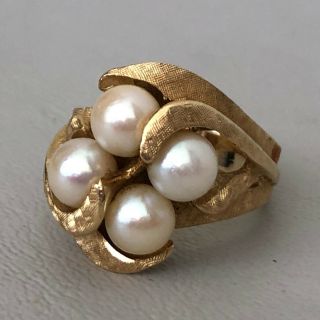 Vintage 14k Yellow Gold Four Cultured (4) Pearls Ring – 8.  4 Grams – Size 6
