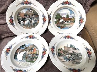 Set Of 4,  Vintage Sarreguemines France,  Obernai Faienceries Porcelain Plates 9.  5 "