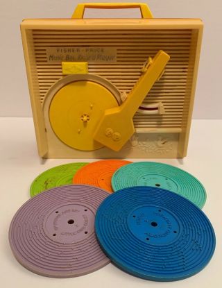 Vintage 1971 Fisher Price Music Box Record Player Complete W/ 5 Records Rare 995