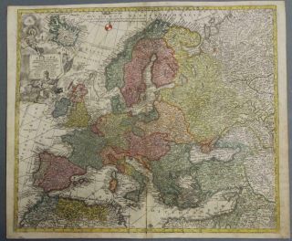 European Continent 1730 Seutter & Probst Unusual Antique Copper Engraved Map