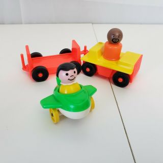 Little People Vintage Figures Fisher Price Airplane Tram & Car,  Small Airplane