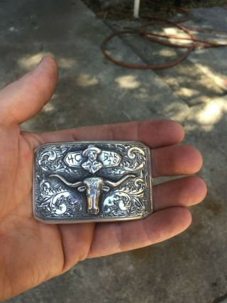 Fritch Bros Hc Bar 20 Steer Head Sterling Silver Western Buckle