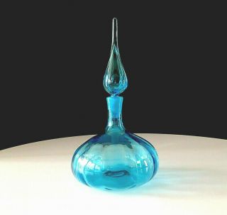 Vintage Blenko Art Glass Hand Blown Optic Design Decanter 6530s Turquoise 1964