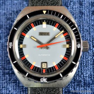 Revue 1970s Vintage Diver Automatic Msr T56 39mm Bakelite Bezel Tropic Strap