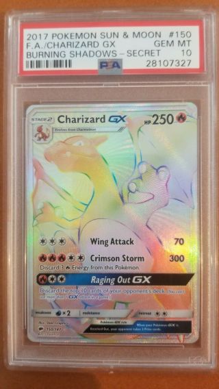 Pokemon Burning Shadows Secret Rare Charizard Gx 150/147 Psa 10 Gem