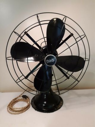 Vintage Antique Diehl 16 Inch 3spd Oscillating Tabletop Fan