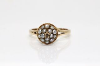 A Pretty Antique Victorian 15ct Yellow Gold Pearl & Diamond Cluster Ring 13267