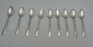 9 International Sterling Silver Demitasse Baby Spoons 4 - 1/8 Inch Spoon Pat 1929