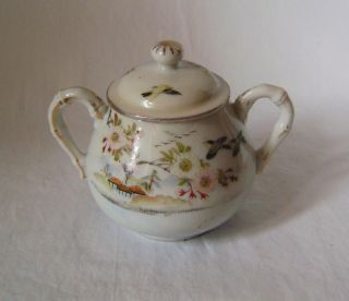 Hand Painted Japanese Porcelain Sugar Bowl & Cover Early 20th Century
