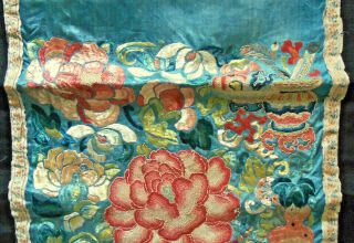 Vintage Chinese Embroidery & Needle Panel with Flowers & Pottery 18 