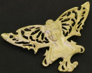 Vintage Heavy 18k Gold Art Nouveau Angel Filigree Brooch