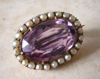 Victorian Gold Amethyst And Seed Pearl Brooch Pin Total Carat Weight Is 6.  5 Cts