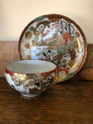 Antique Japanese Eggshell Porcelain Tea Cups - Very Fine Hand - Painted Signed