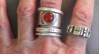 Vintage Sterling Silver Signed Modernist in Architectural Style Unisex Ring 3