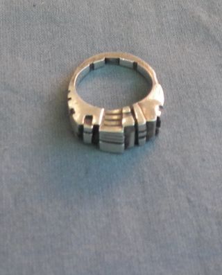 Vintage Sterling Silver Signed Modernist in Architectural Style Unisex Ring 8
