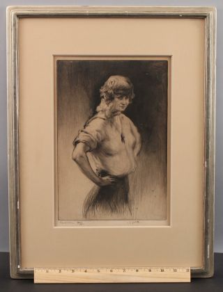 Antique Pencil - Signed Edgar Chahine Gigolette Woman Drypoint Etching