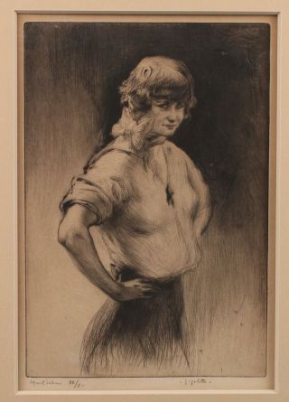 Antique Pencil - Signed Edgar Chahine Gigolette Woman Drypoint Etching 2