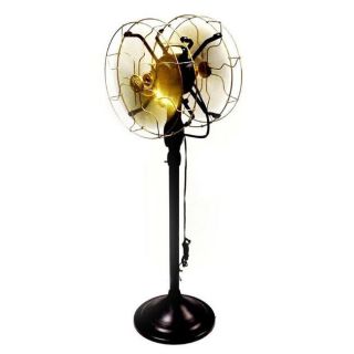 10 " Electric Floor Fan Double Sided Oscillating Brass Blade Vintage Antique Style