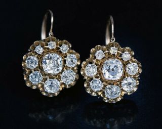 2.  7 Ct White Round Diamond In 14k White Gold Over Vintage Retro Cluster Earrings
