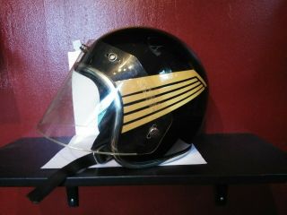 Vintage Arthur Fulmer Af - 40 Black W/gold Wings Motorcycle Helmet Shield