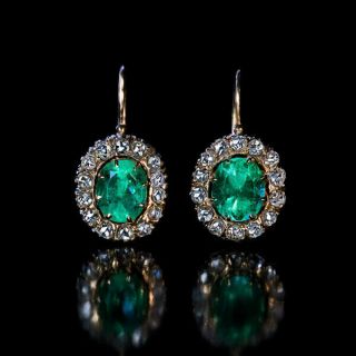 Vintage Retro 1.  95 Ct Green Oval Diamond Sapphire Earrings 14k White Gold Over
