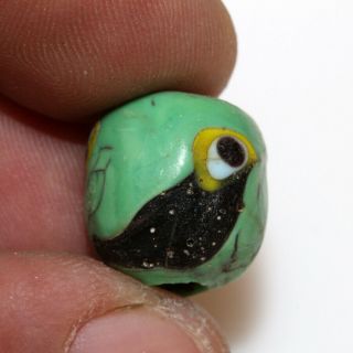 Intact Roman Colored Class Bead Decorated With Birds Ca 100 Bc - Ad
