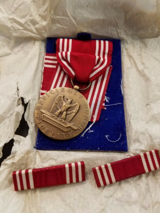 Vintage 1944 45 Ww Ii Army Good Conduct Medal,  Bars And Box