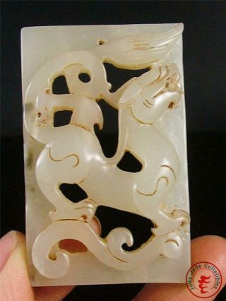 Fine Old Chinese Celadon Nephrite Jade Pendant Netsuke Toggle Powerful Dragon