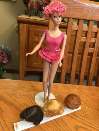 Vintage Miss Barbie All With Wigs And Stand Marked Japan