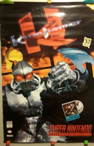 Rare/vintage Nintendo Killer Instinct Promo Store Display Poster 27 X 40