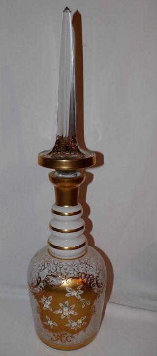 Huge 26 " Antique Enamel Gold Bohemian Moser Glass Bottle Decanter