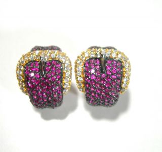 Charles Winston Cwe Sterling Silver Hot Pink & Yellow Belt Buckle Omega Earrings