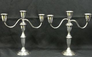 Empire Sterling Silver Candelabra Candlesticks 3 Light 9 - 5/8 " Tall - Pair