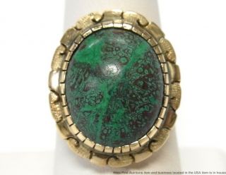 Green Turquoise 14k Gold Ring Ladies Vintage 1940s Retro Deco Size 8.  5