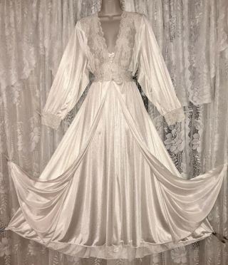 Vtg Rare Nwt Bridal 3x Shadowline Ivory Silky Peignoir Robe Nightgown Gown Set
