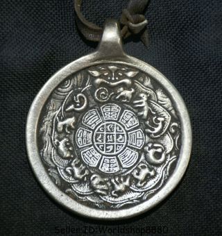 2.  4 " Old Tibet Buddhism Silver 12 Zodiac Animal The Eight Diagrams Pendant Amulet