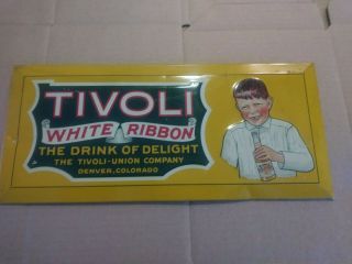 Vintage Tivoli White Ribbon Soda Beer Tin Advertising Sign Crown Cork And Seal