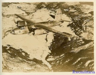 Org.  Nose Art Photo: Aerial View B - 26 Bomber (43 - 34462) Over Mountains; Italy 2